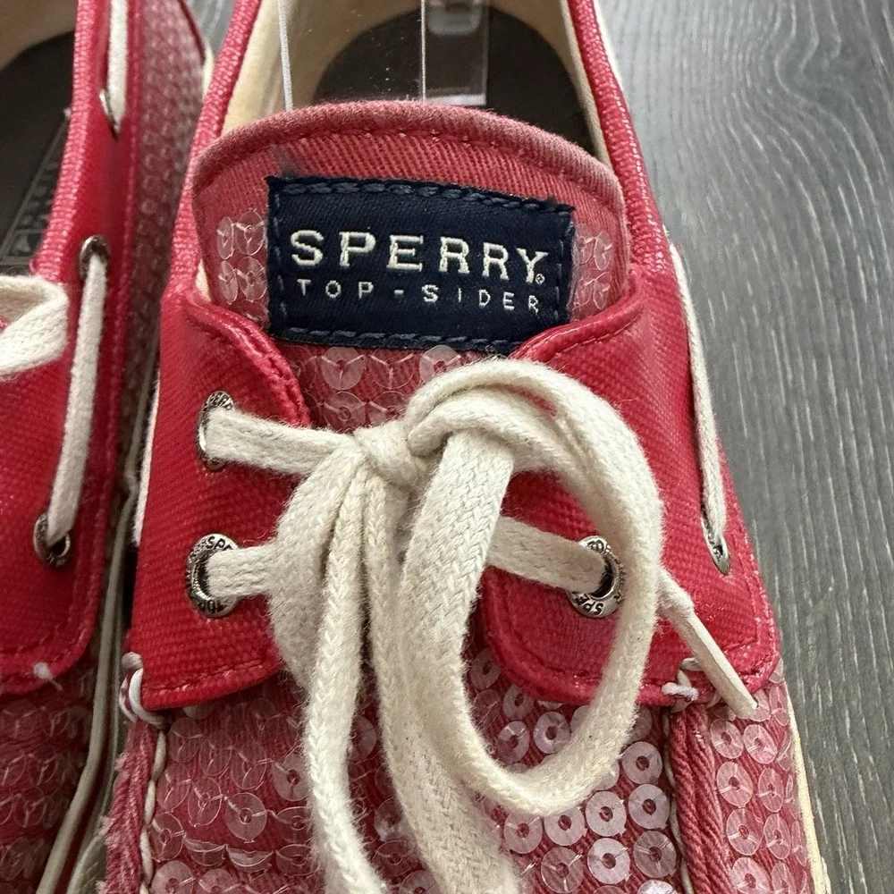 Sperry Top-Sider Womens 9 Bahama Boat Shoes Red Sequins Coastal Nautical Preppy